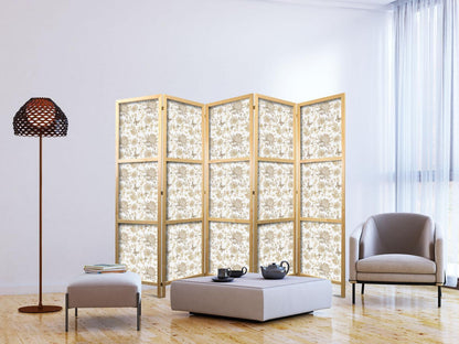 Beige nyanser av natur - Blomster og sommerfugler på hvit bakgrunn - Illustrasjon