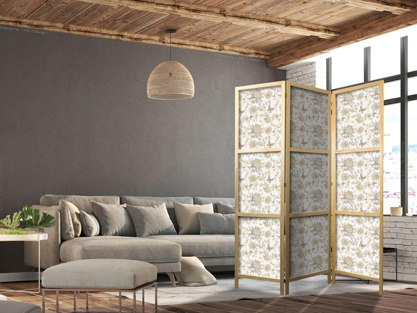 Beige nyanser av natur - Blomster og sommerfugler på hvit bakgrunn - Illustrasjon