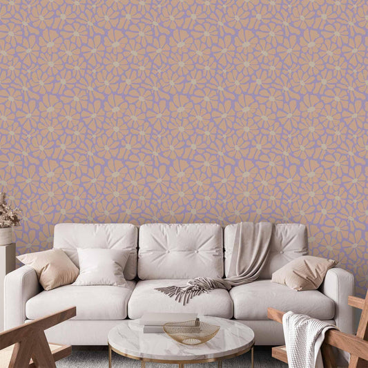 Søte lysbeige små blomster - Små blomster med beige - Bølgende kronblader på blå bakgrunn