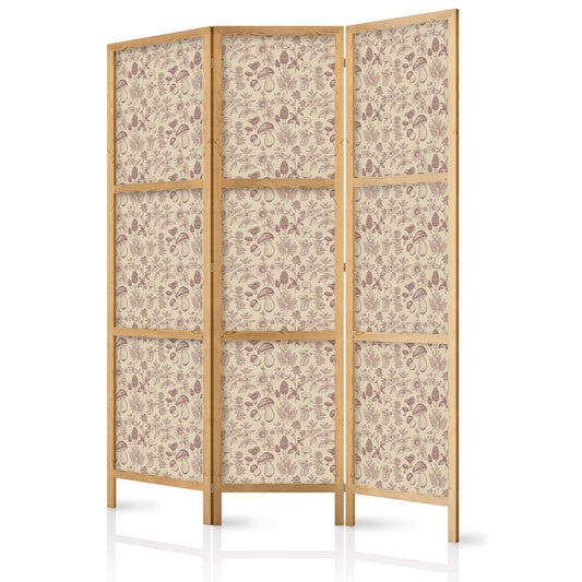 Beige skogens natur - Sopp, blomster og urter på en lys bakgrunn