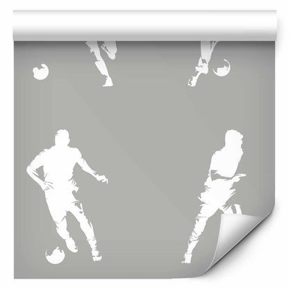 Sportssilhuetter - Dynamiske figurer av fotballspillere på en grå bakgrunn