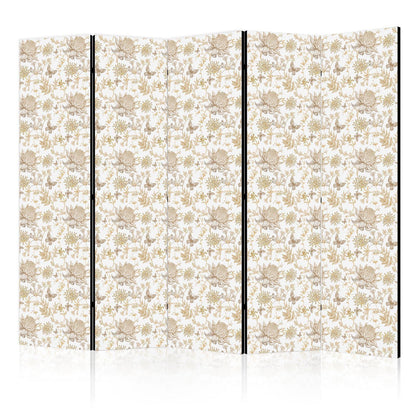 Beige nyanser av natur - Blomster og sommerfugler på hvit bakgrunn - Illustrasjon