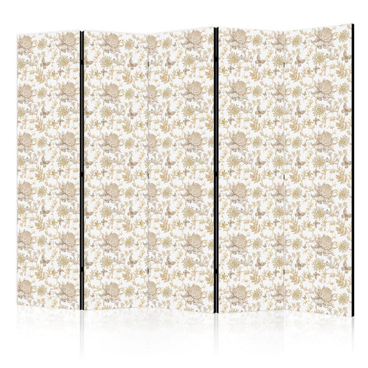 Beige nyanser av natur - Blomster og sommerfugler på hvit bakgrunn - Illustrasjon