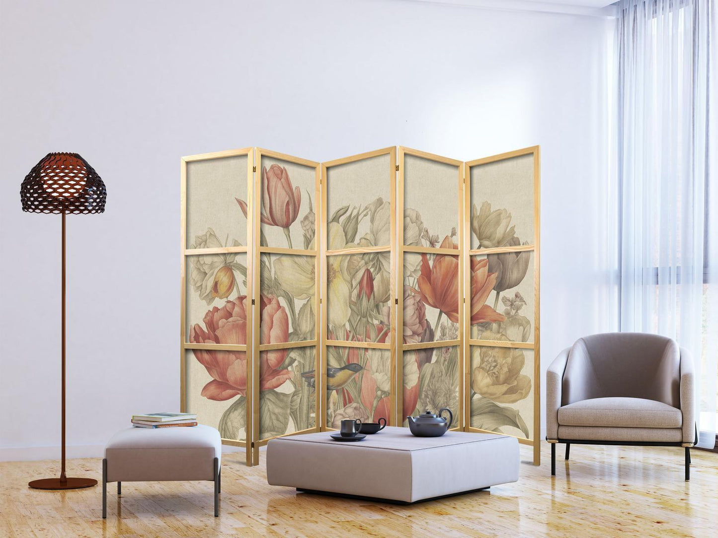 Bukett med tulipaner - Fargerike blomster på en lys bakgrunn - Illustrasjon