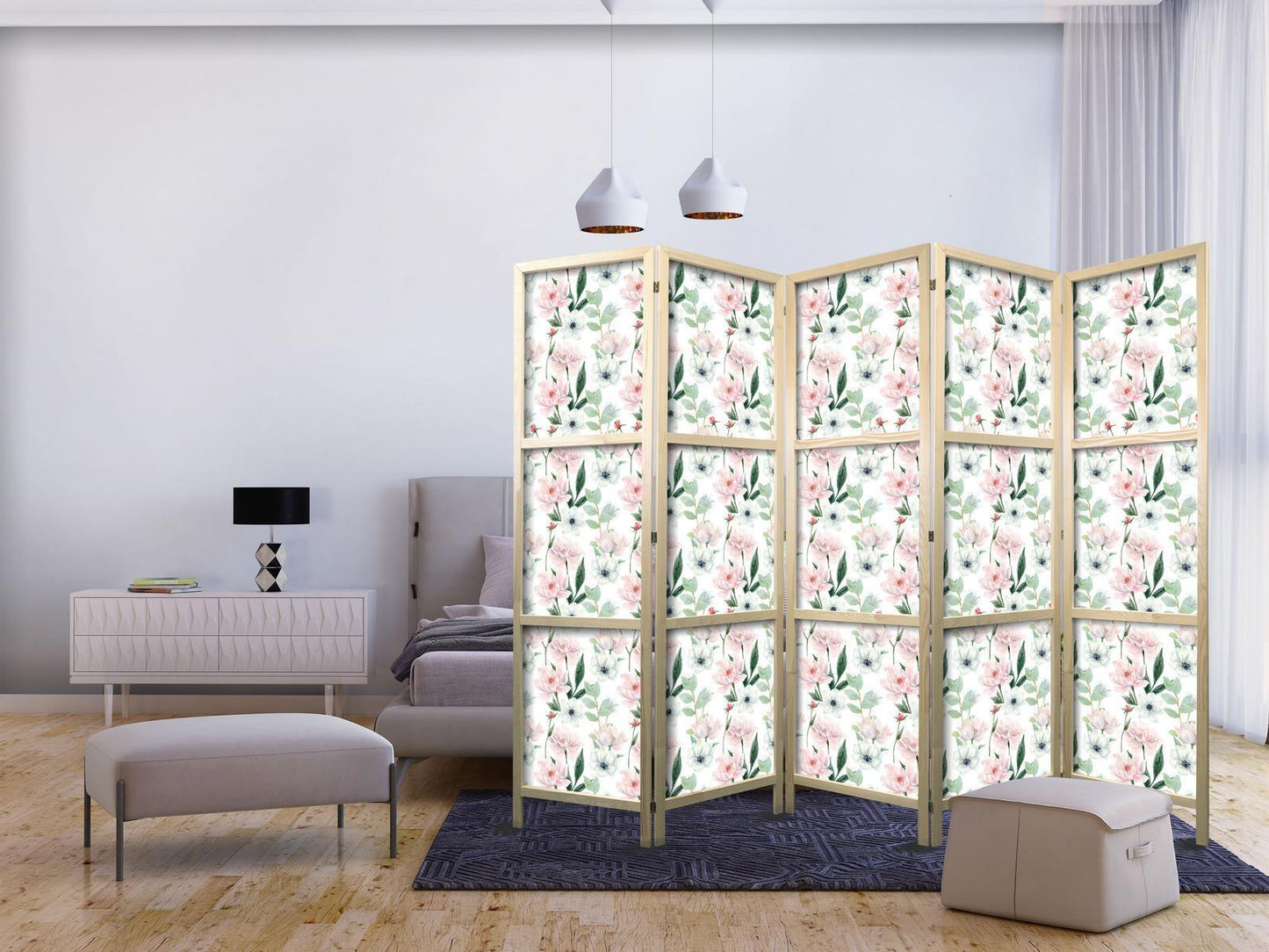 Peoner - Rosa og hvite blomster og grønne blader på hvit bakgrunn