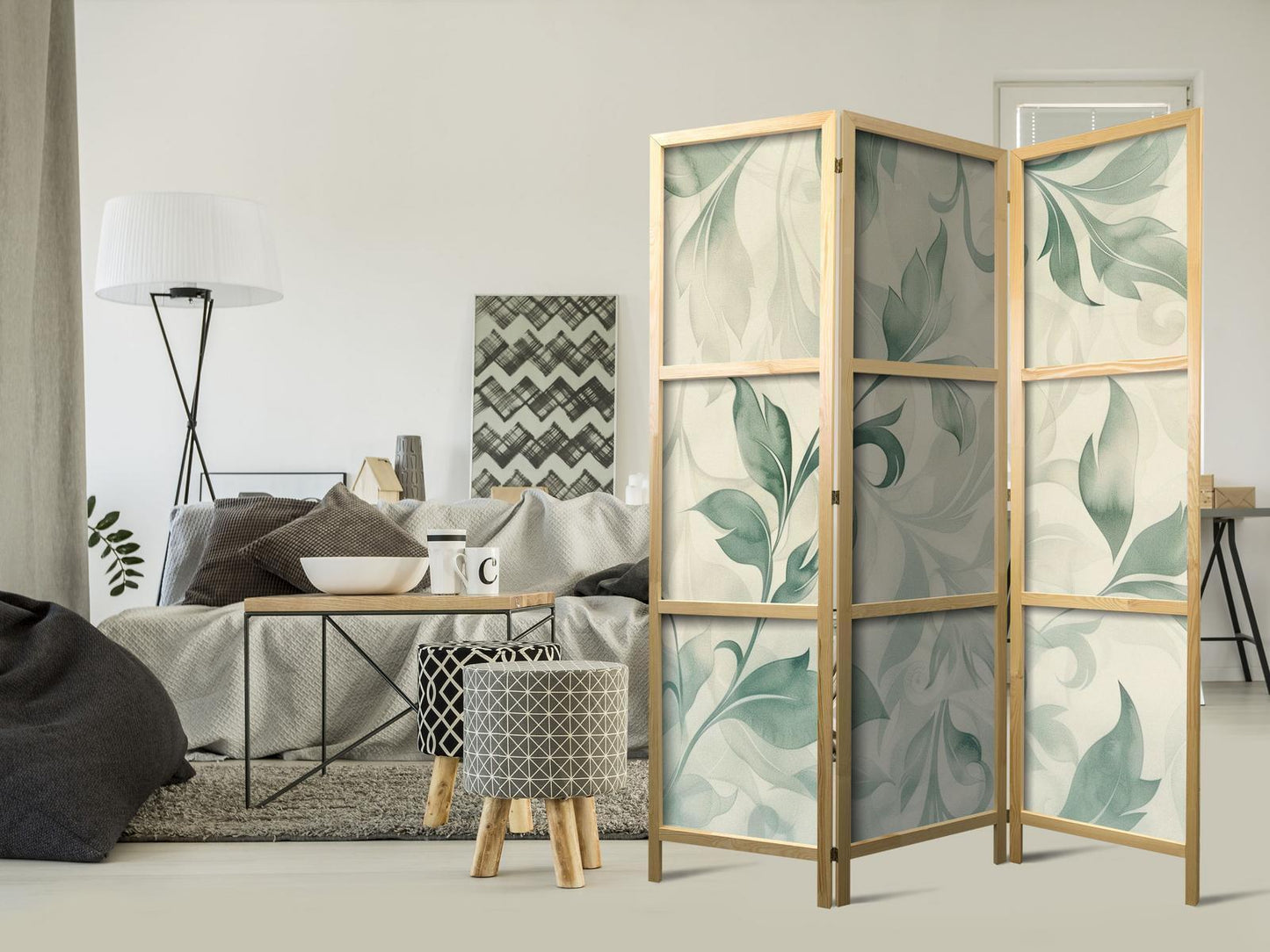 Botanisk akvarellmotiv - Delikate grønn-beige blader